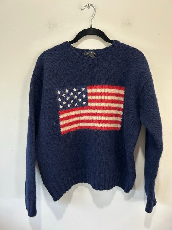 The Limited Sweaters - Vintage The Limited American Flag sweater size S 100% wool navy crew neck